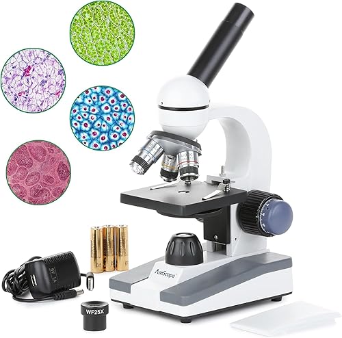 Miniatura 6 de Súper ahorro microscopio monocular portátil para estudiantes 40X-1000X con juego de diapositivas preparadas de 25 piezas y pinzas, además de