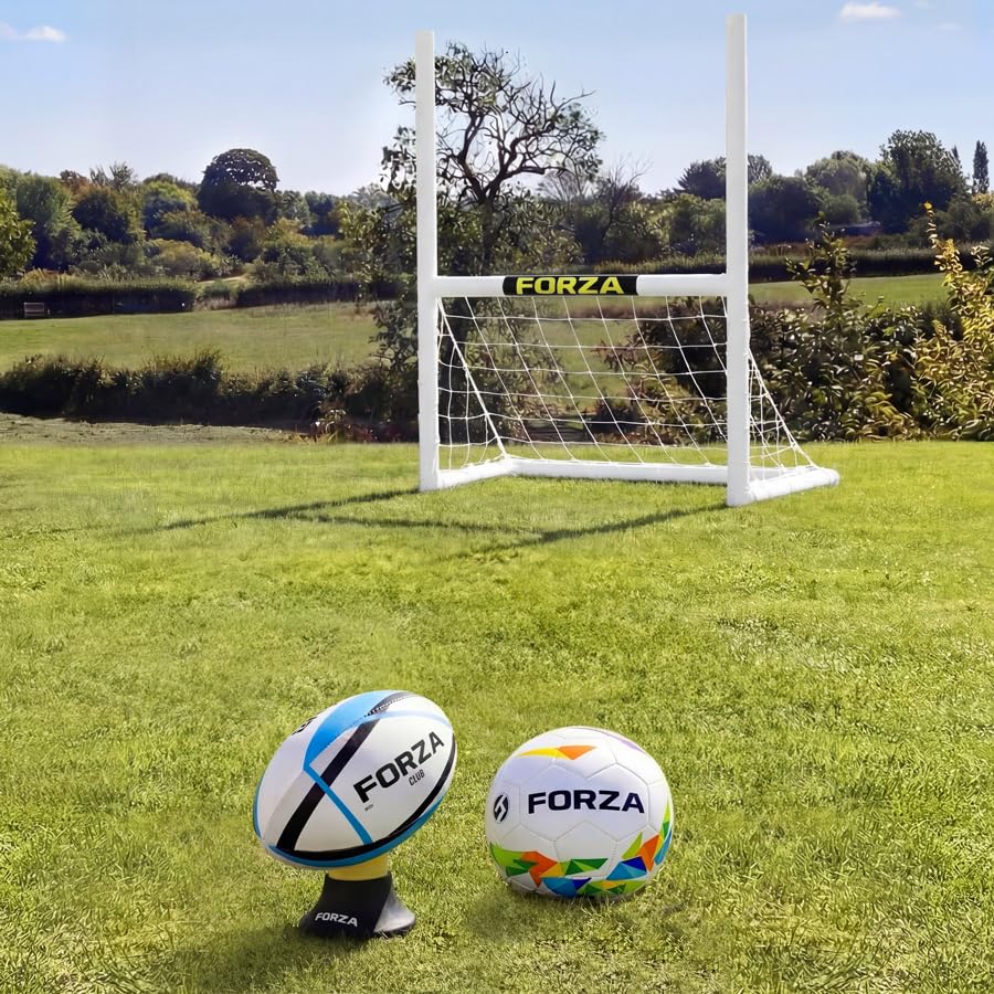 FORZA 3v3 Mini but de football et rugby – But de jardin multi-sports avec cadre en uPVC, filet résistant aux intempéries