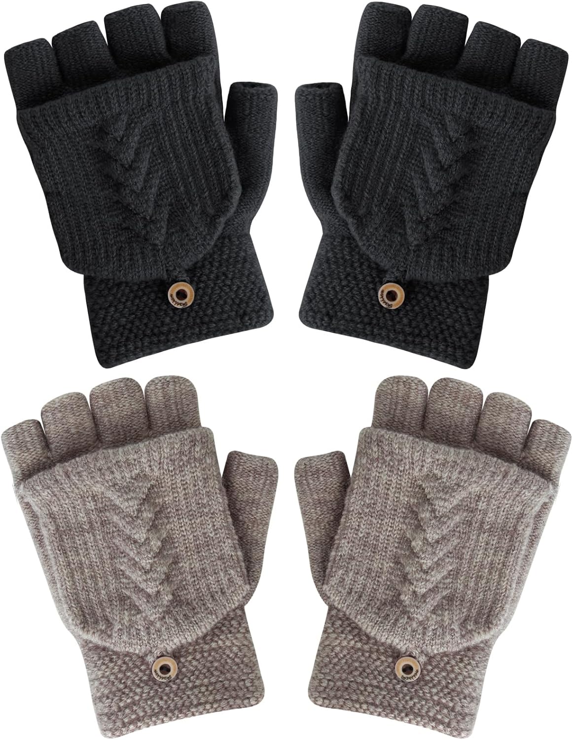 YSense Womens Winter Gloves, 2 Pack Warm Knitted Convertible Fingerless Gloves for Women Gifts with Mittens Cover Cap