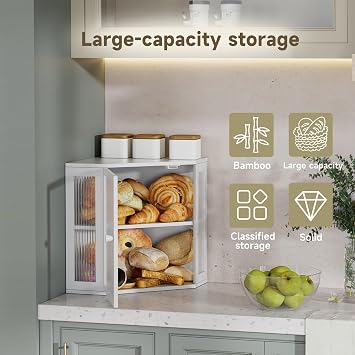 Corner Bread Box for Kitchen Countertop,Bread Storage Bin (White, Medium)