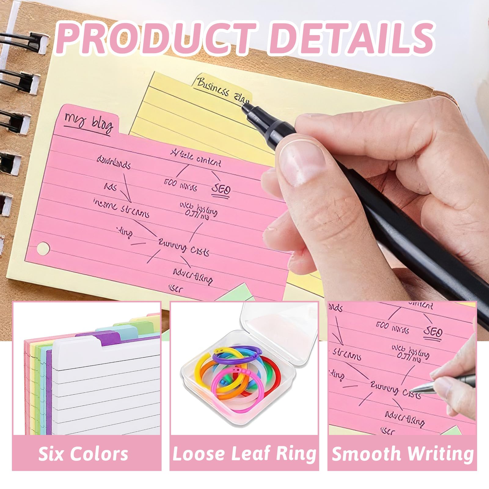 300 Fiches Bristol Avec Anneaux – 6 Couleurs, Couverture Kraft – Pour Révisions, Notes, Organisation étude/bureau