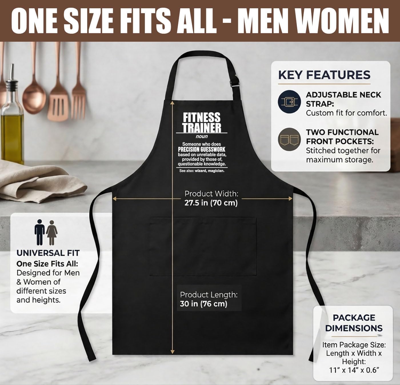 ArtbyPAW Fitness Trainer Apron for Men and Women, Black, One Size Fits All, 65% Cotton 35% Polyester, Casual, with 2 Front Pockets image 2