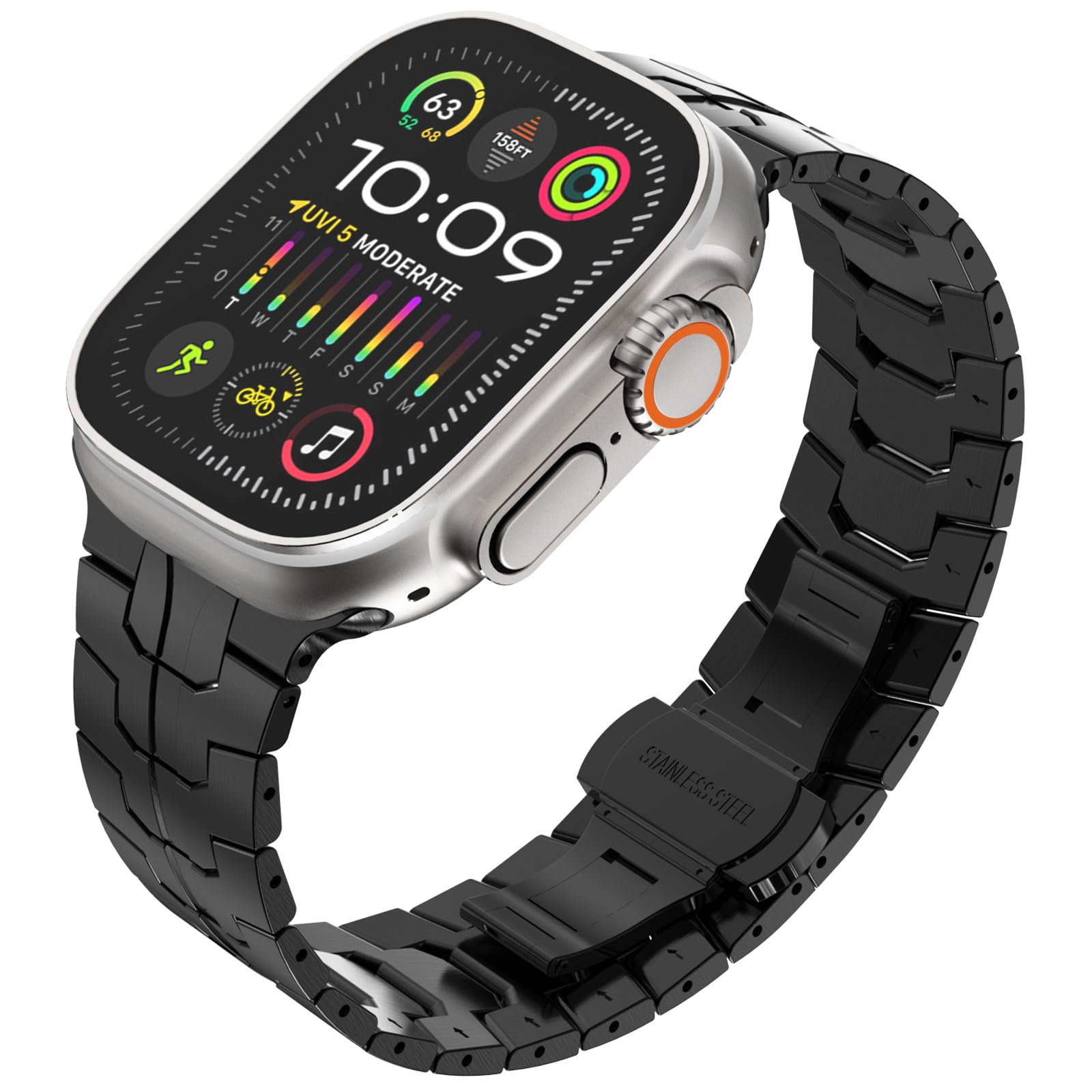 KADES Grade 2 Titanium Band Compatible with Apple Watch Band 49mm 45mm 44mm 42mm iWatch Ultra2 Series 9 8 7 SE 2022 6 5 4 3 2 1,Titanium Link Replacement Wrist Band, Black