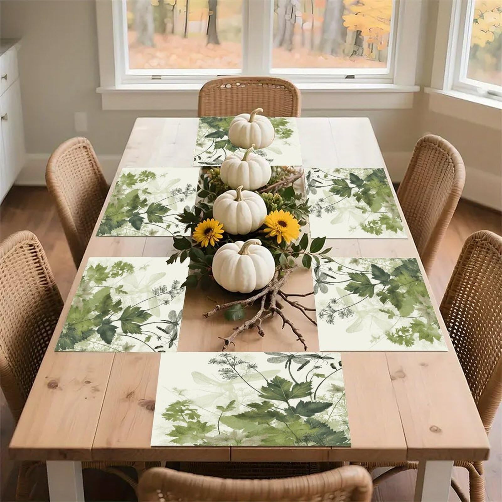 Foliage and Herbs with Dragonflies Winged Placemats Heat-Resistant Washable Place Mats Anti Slip Dining Table Place Mats Wipeable Dining Table Mats Kitchen Decoration Placemats 17.7’’×11.8’’