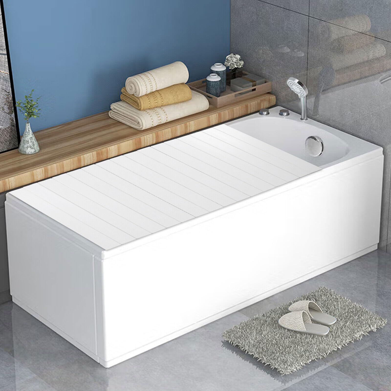 Copertura pieghevole per vasca da bagno, impermeabile, in PVC, moderna, 75 x 170 cm, copertura isolante per quasi tutte le comuni vasche da bagno, casa, esperienza SPA, colore bianco