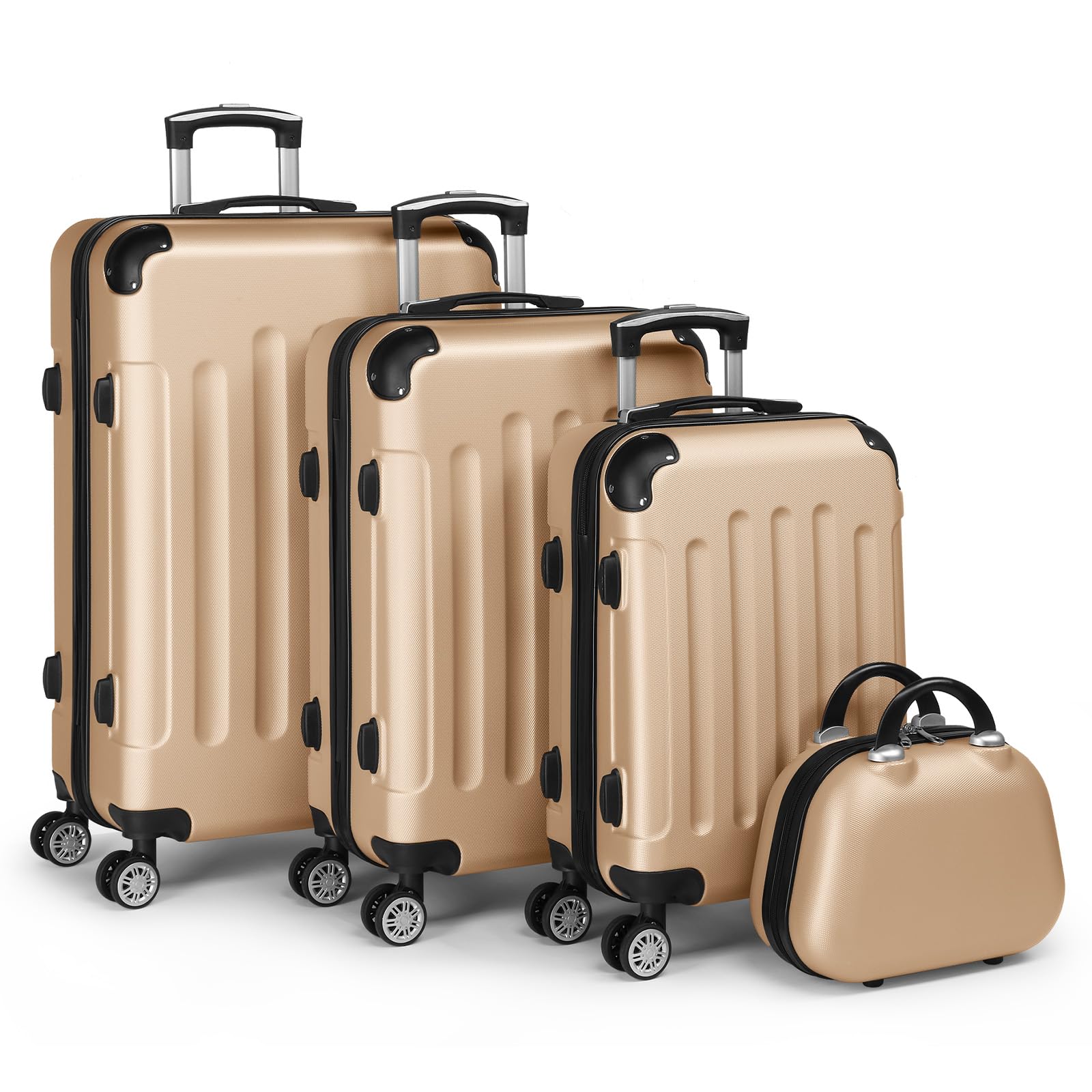 Bonnlo Set de 4 Valises avec Vanity Case，Valises de Voyage, Set Valise ABS avec Les Coins Renforcé et roulettes Pivotantes 360°, Champagne