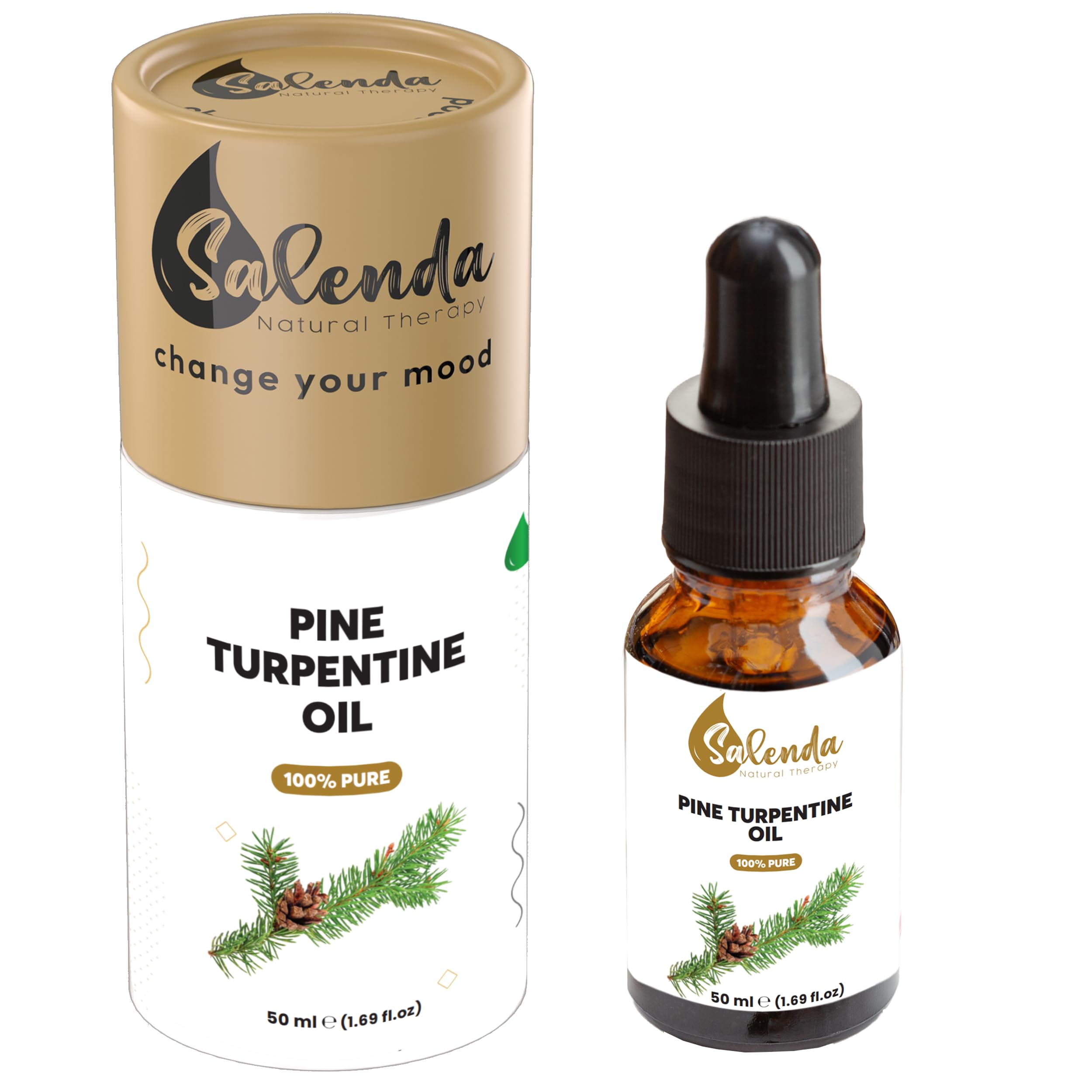 Pine Turpentine Oil by Salenda, Turpentine Oil for Diffuser, Skin &amp; Hair Care, Trementina de Pino, Aromatherapy, 100% Pure &amp; Natural, 1.69 fl oz (50 ml)