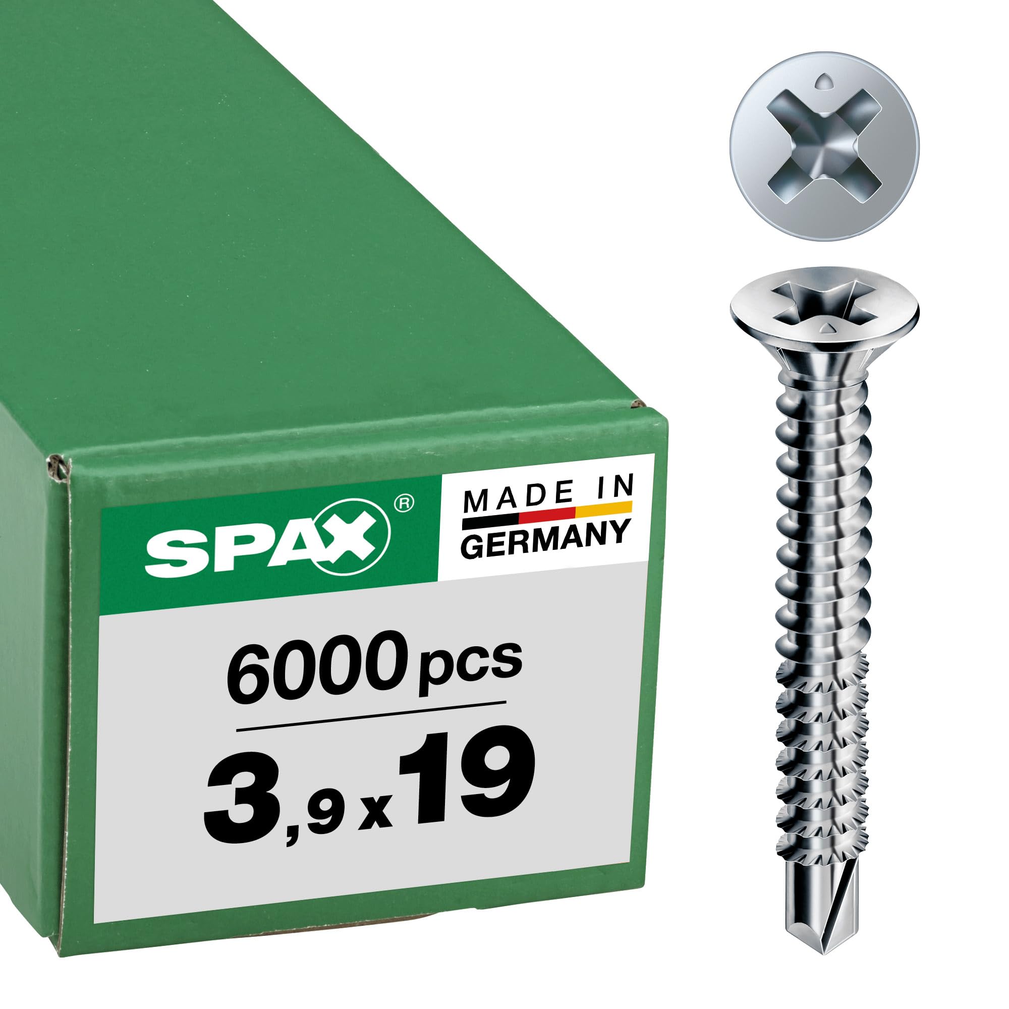 FEX-A, 3,9 x 19 mm, 6000 Stück, Grobgewinde, Senkkopf, Kreuzschlitz H2, Bohrspitze, WIROX - 1401470390198