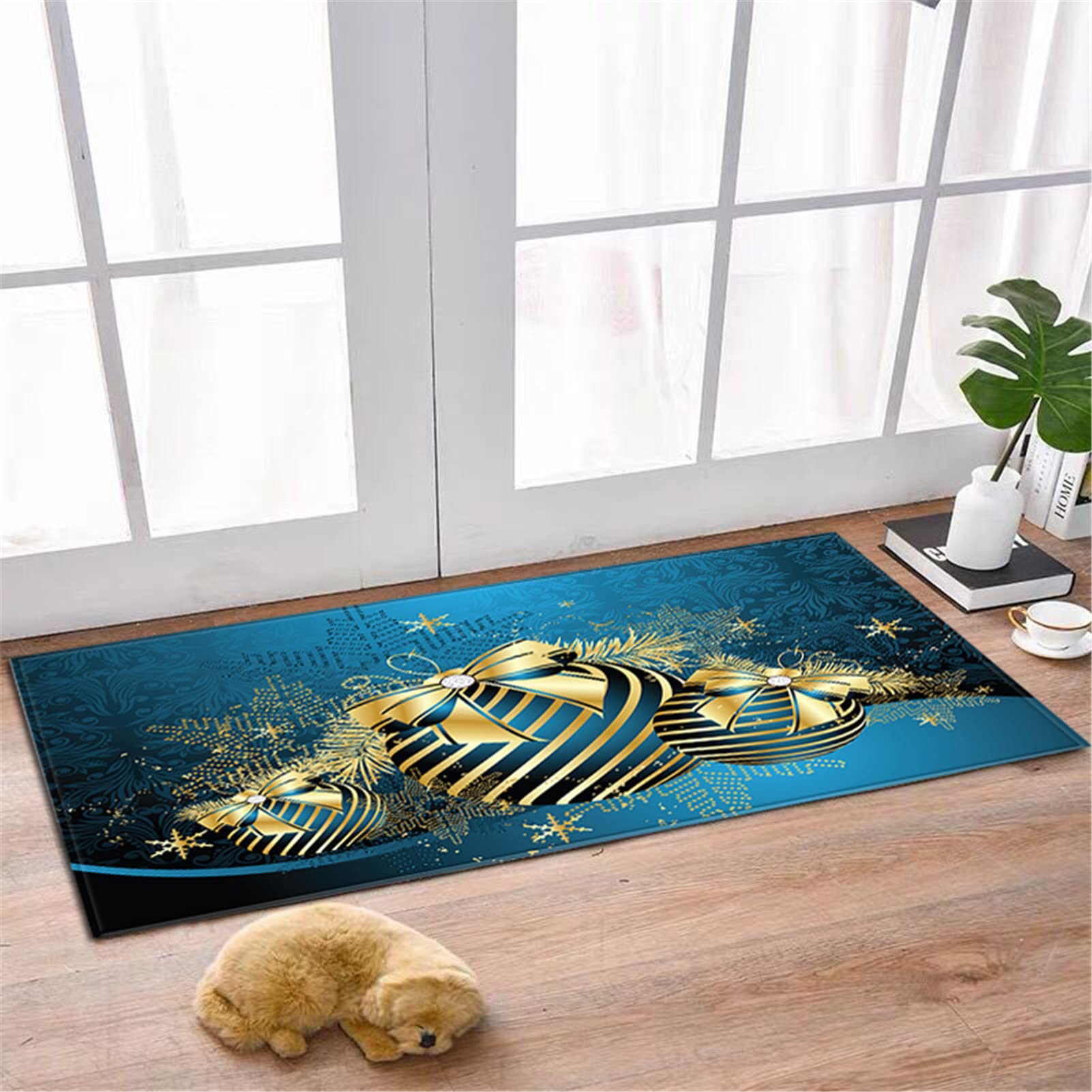 Alfombra Entrada Navidad Interior, Navidad Decoración Felpudo con Patrón Navideño, Alfombra Navideña Lavable Antideslizante para Cocina, Baño, Sala De Estar, Dormitorio,7,60x180cm/23.6"x70.8"