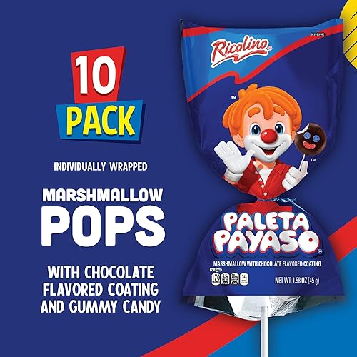 Miniatura 2 de Ricolino Paleta Payaso - Paletas de malvavisco con revestimiento con sabor a chocolate caja de 10 unidades