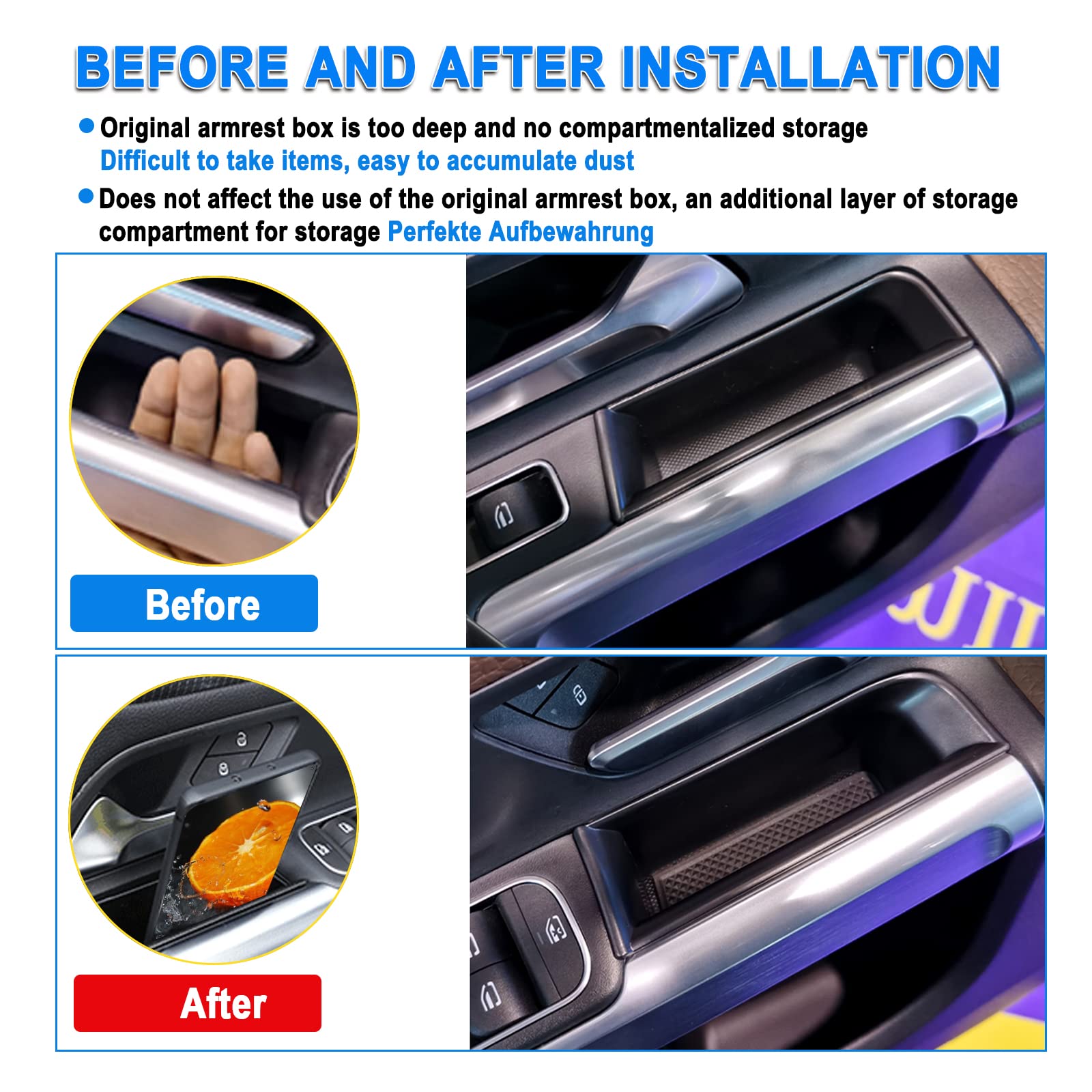 SHAOHAO Organizer Maniglia Porta per Mercedes GLB X247 / Classe B W247 2020-2025 2026 Vaschetta Portaoggetti Anteriore e Posteriore, Contenitore per Bracciolo Porta Accessori Interni (Set da 4)