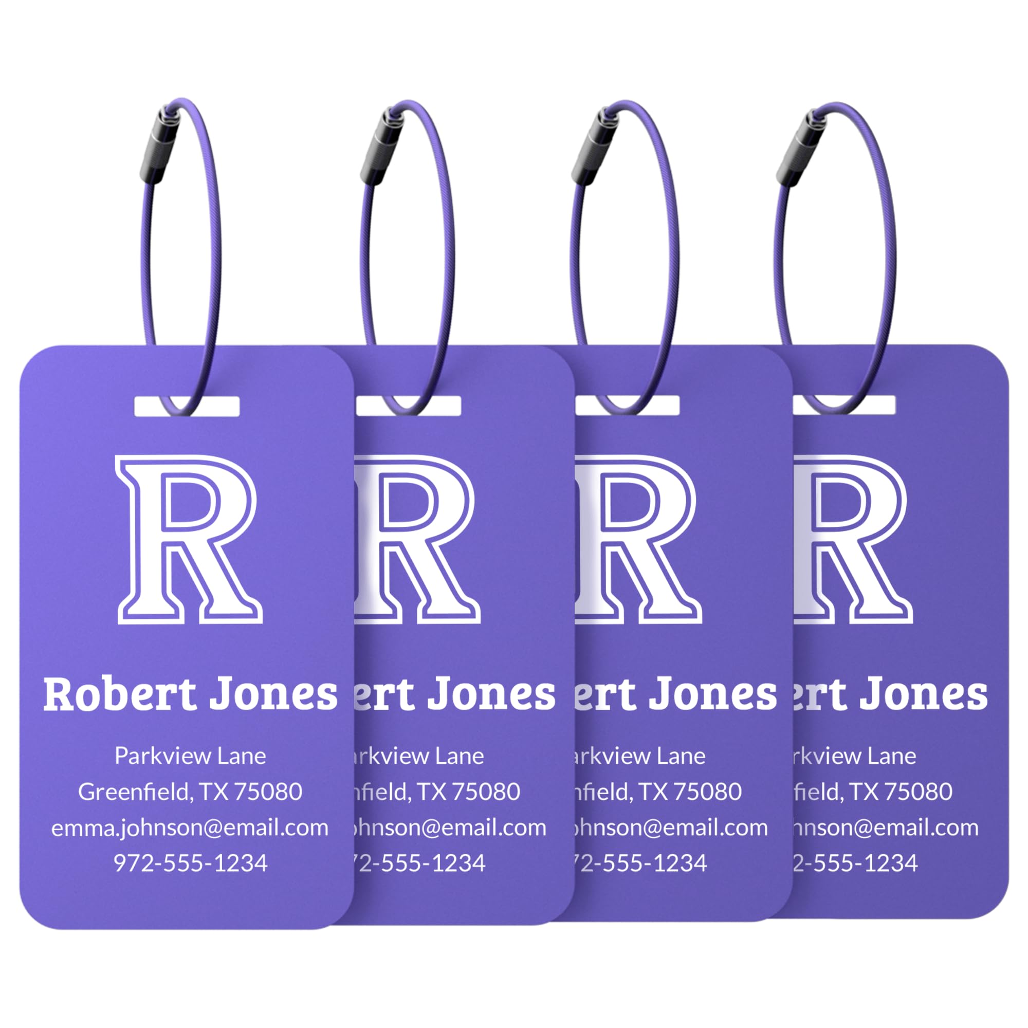 4 Pack Personalized Metal Initials Luggage Tags – Custom Engraved Aluminum Name ID Tags with Steel Loop | Waterproof Metal Travel Accessories for