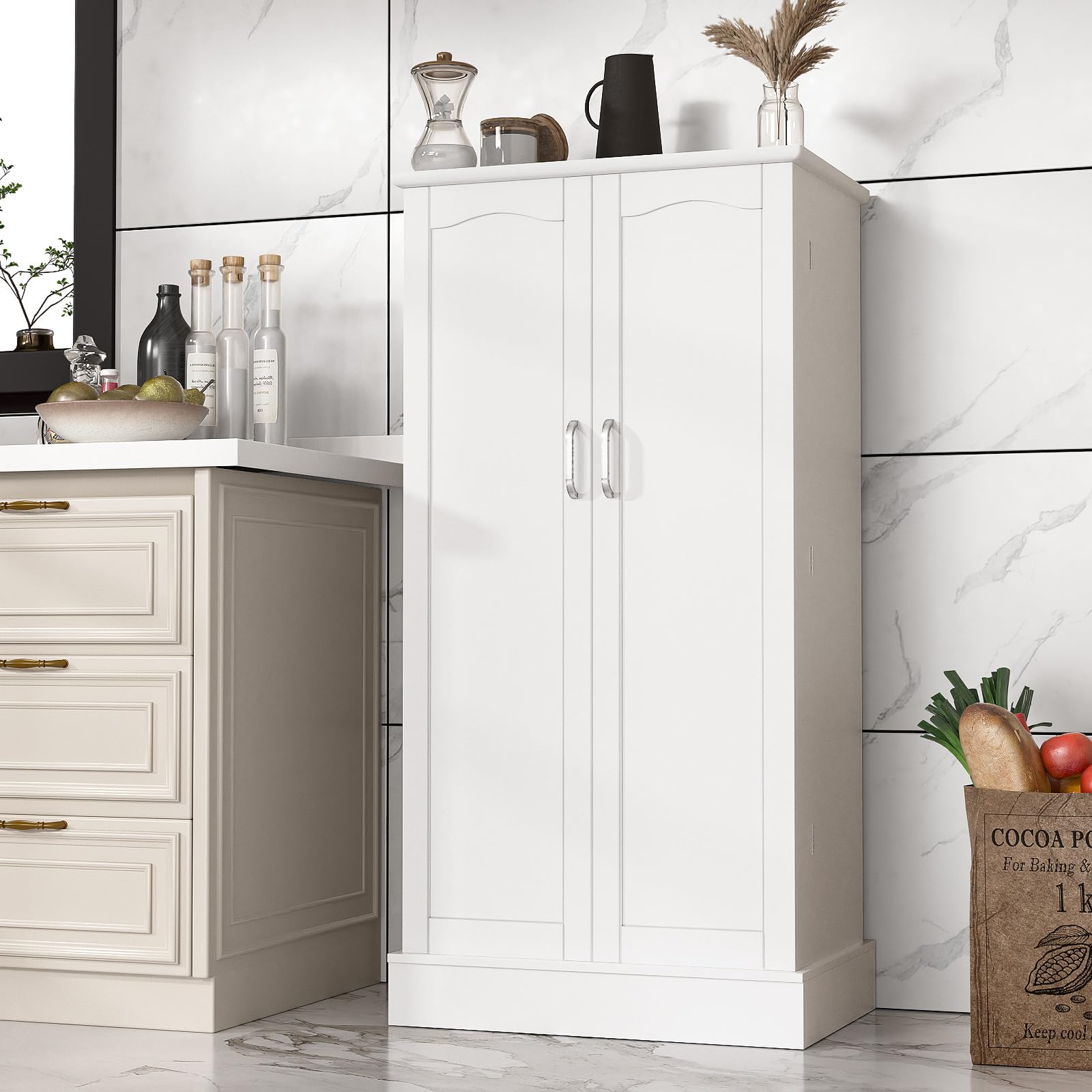 Saudism 47'' Pantry Cabinet with Adjustable Shelves, Freestanding Kitchen Storage Cabinet, Sideboard Buffet for Home Office Use