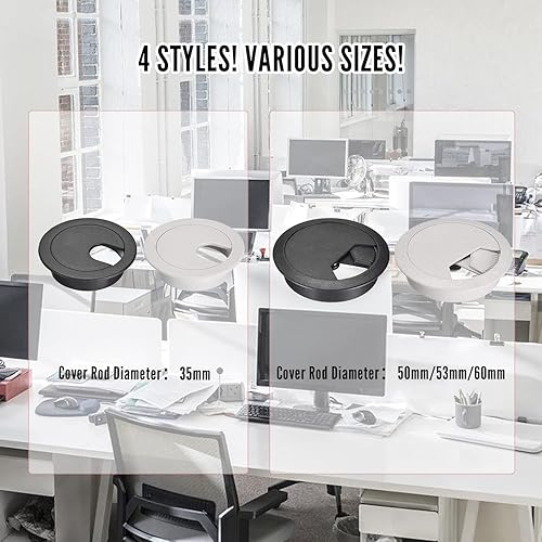 Miniatura 7 de MroMax Ojales de escritorio de plástico de 2.36 pulgadas (2.362 in), cubierta para cables de escritorio, organizador de cables para el hogar,