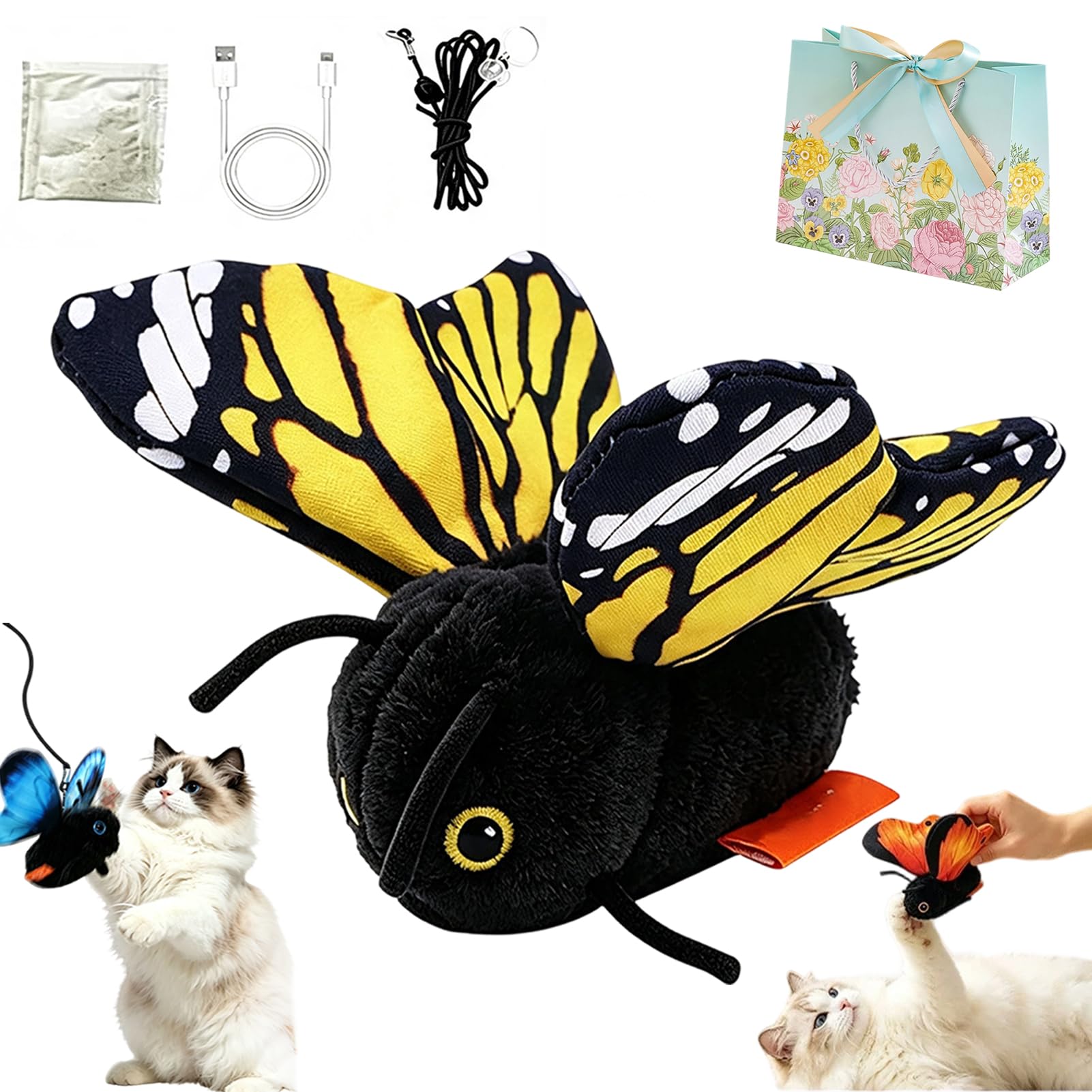 Smart Sensing Flapping Butterfly Toy, Interactive Electric Cat Toy (A)