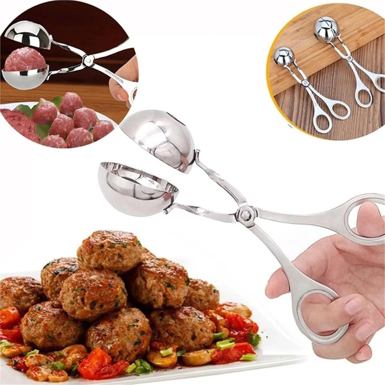 Stainless Steel 6-Piece Meatball Forming Clip – Round Rice Ball Shaper Spoon for Non-Stick Stuffed Kitchen Prep(Mix)
