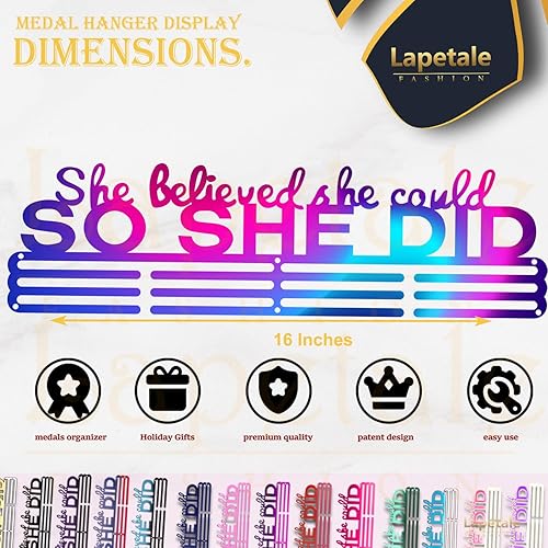 Miniatura 34 de Soporte de medallas deportivas para colgar medallas, estante de pared de 16 pulgadas de largo, premios, cinta, animación, gimnasia, fútbol, softbol
