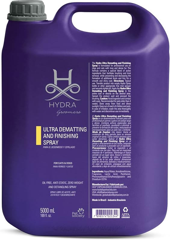 Spray Desembaraçante e Finalizador Hydra Professional para Cães e Gatos de Pelo Longo H HYDRA GROOMERS, 5,1 L