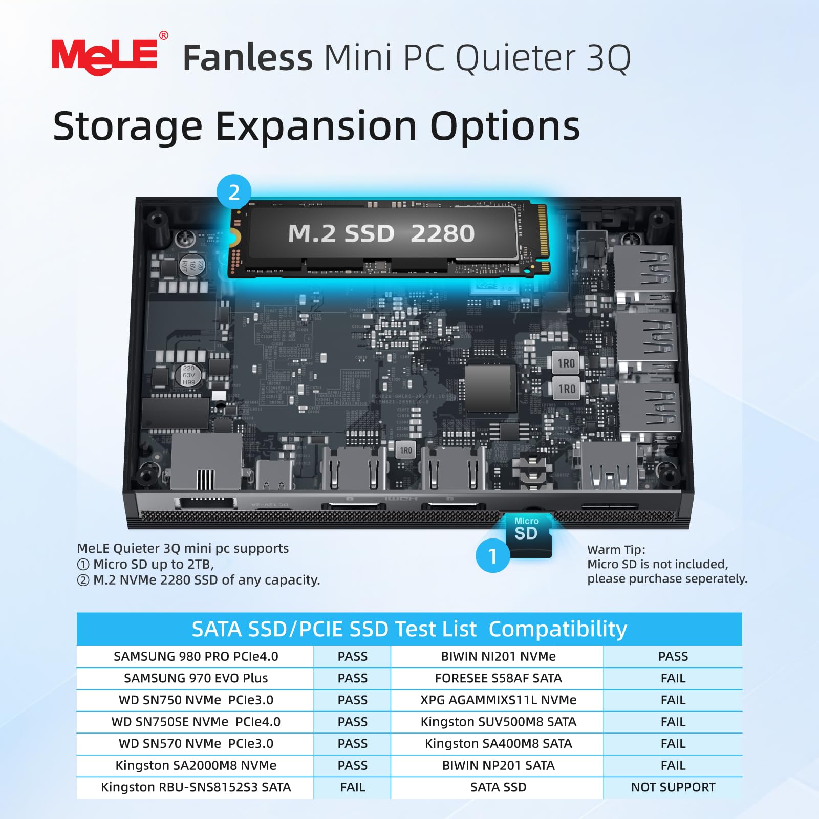 Mini PC Fanless MeLE Quieter3Q N5105 8GB LPDDR4x 256GB SSD Mini