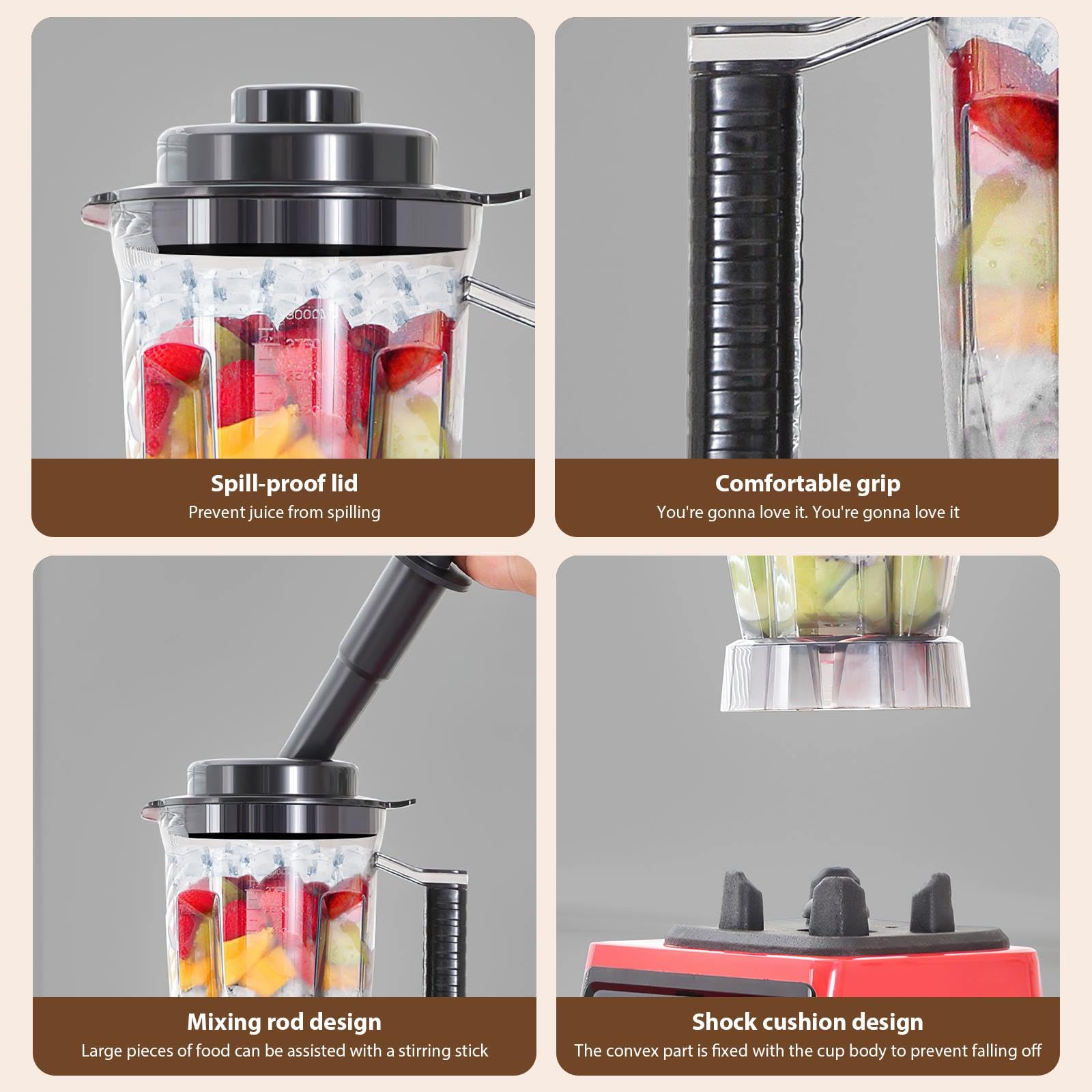 Batidora Profesional 3L,licuadoras para zumos y batidos, 3 Jarras,Cuchillas de Acero Inoxidable,15 Velocidades Ajustables,Batidora para Batidos, Granizados y Frutas (3 en 1 Rojo)