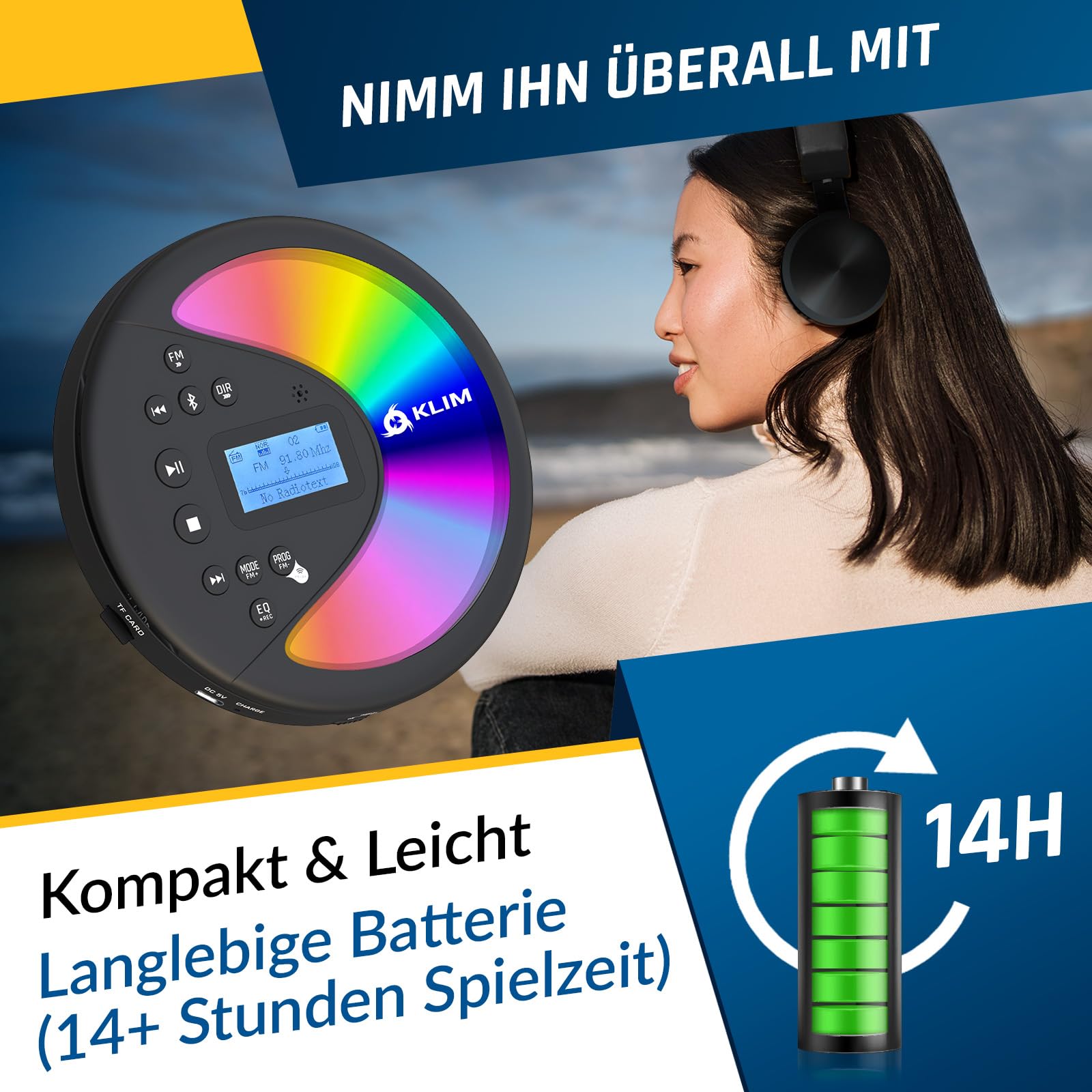 Discover Tragbarer CD Player mit Bluetooth Radio und Akku - Mit Headset