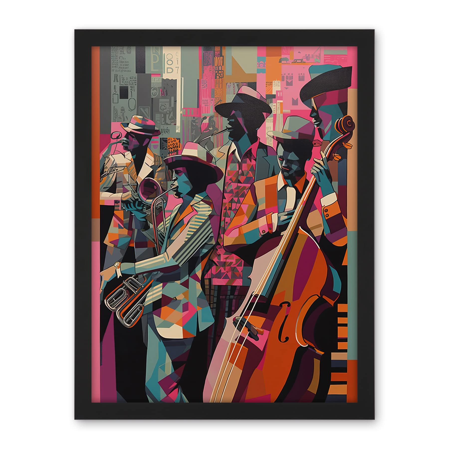 Artery8 New Orleans Jazz Festival Musicians Warming Up in the City Street Abstract Modern Painting Artwork Framed Wall Art Print 18X24 Inch