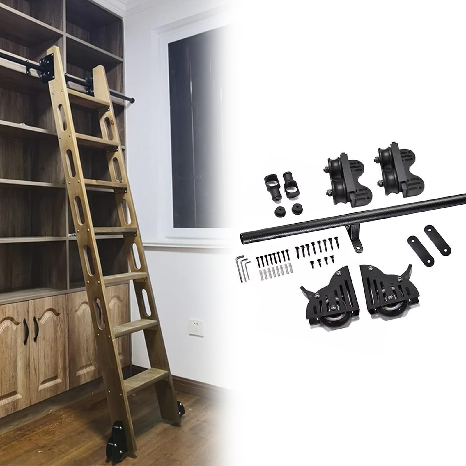 Kit échelle mobile bibliothèque rail 600cm tube rond coulissant