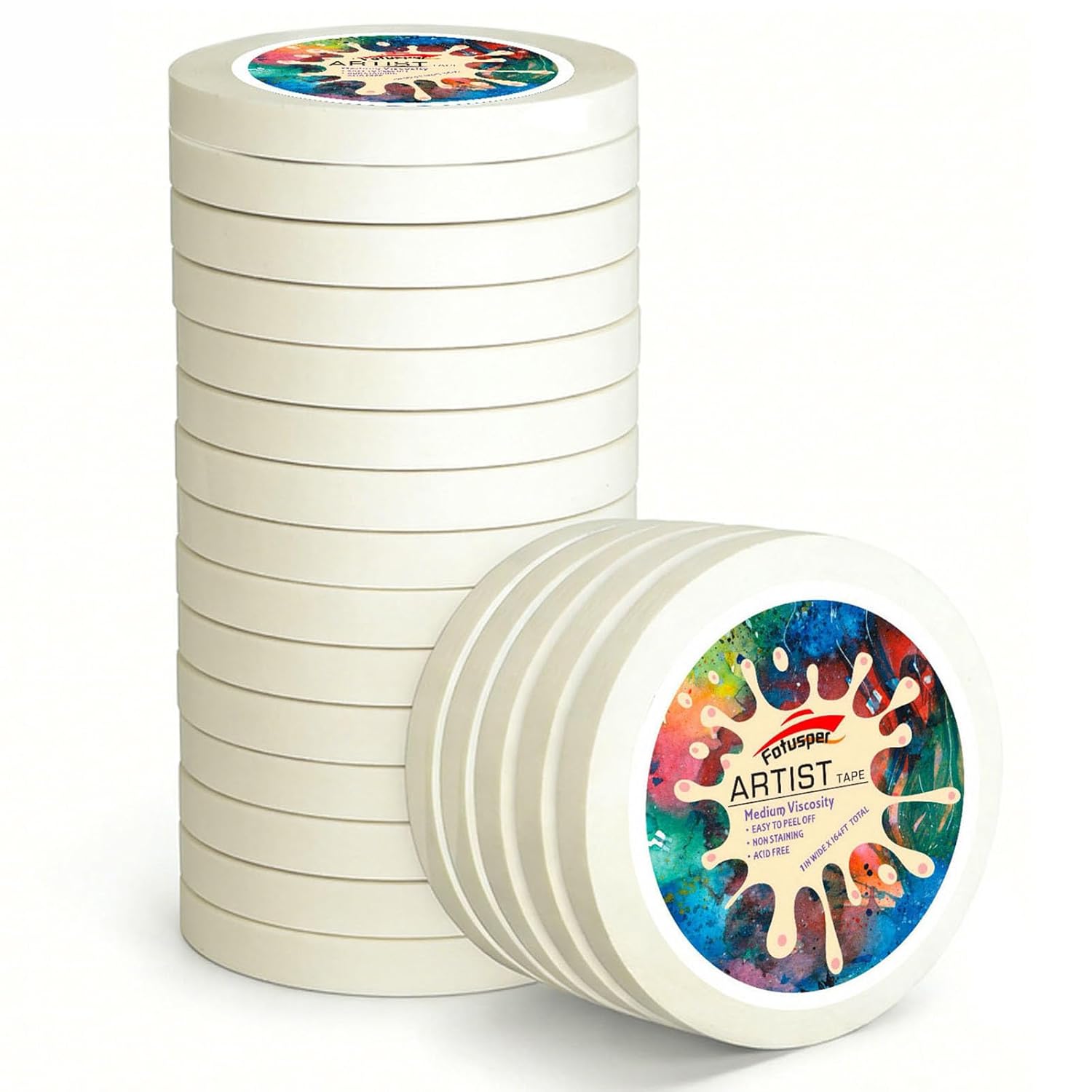 White Artist Tape - Versatile 1Inch Wide Masking Tape, Low Tack Acid-Free for Watercolor Painting, Drafting, and Canvas Framing, 165FT Long per Roll.