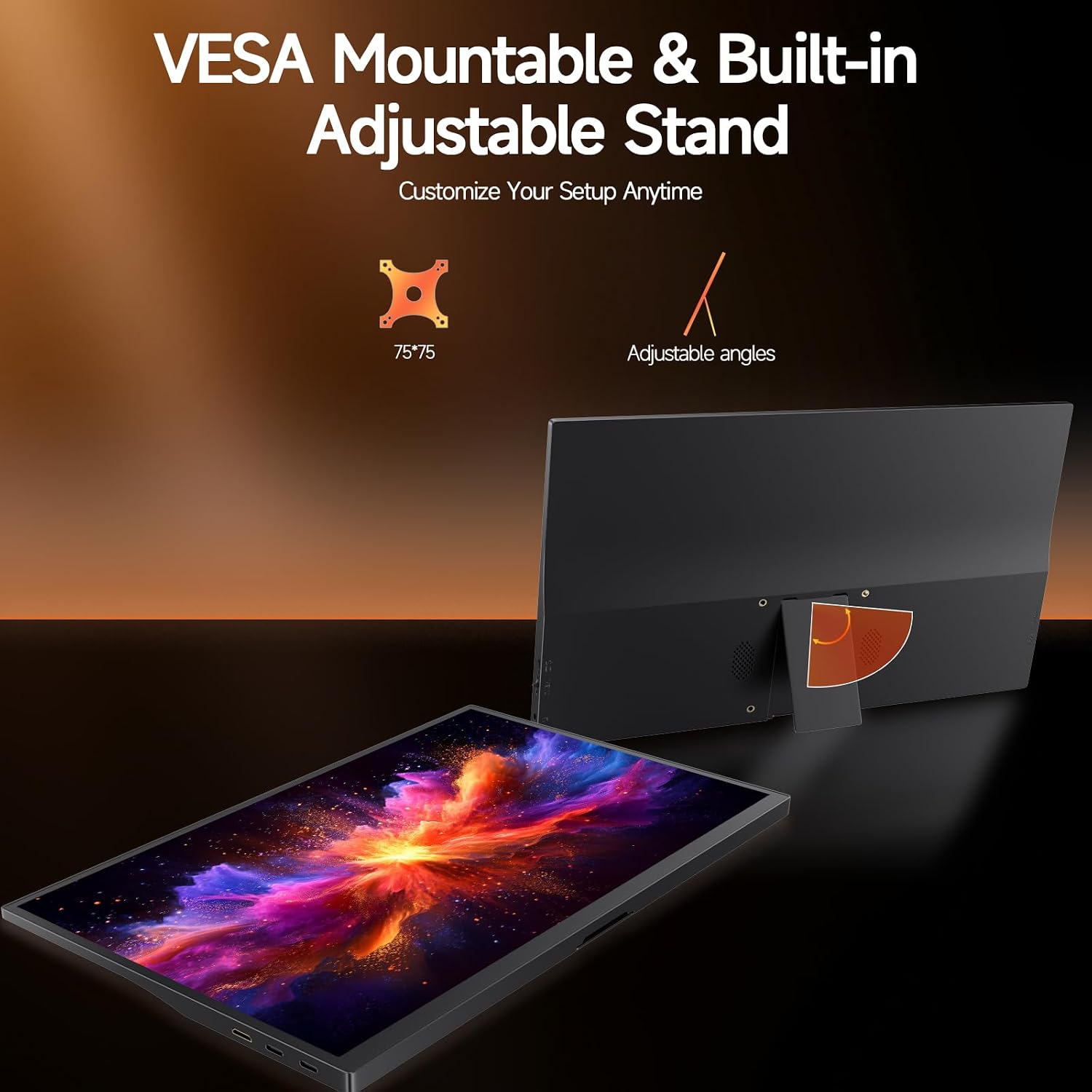 15.6" Portable Monitor 1080P FHD IPS, 250 Nits Brightness, Adjustable Kickstand with VESA Mount, USB-C HDMI, Dual Speakers, Ultra-Slim Travel Laptop Second Screen for Phone PC PS5 Switch