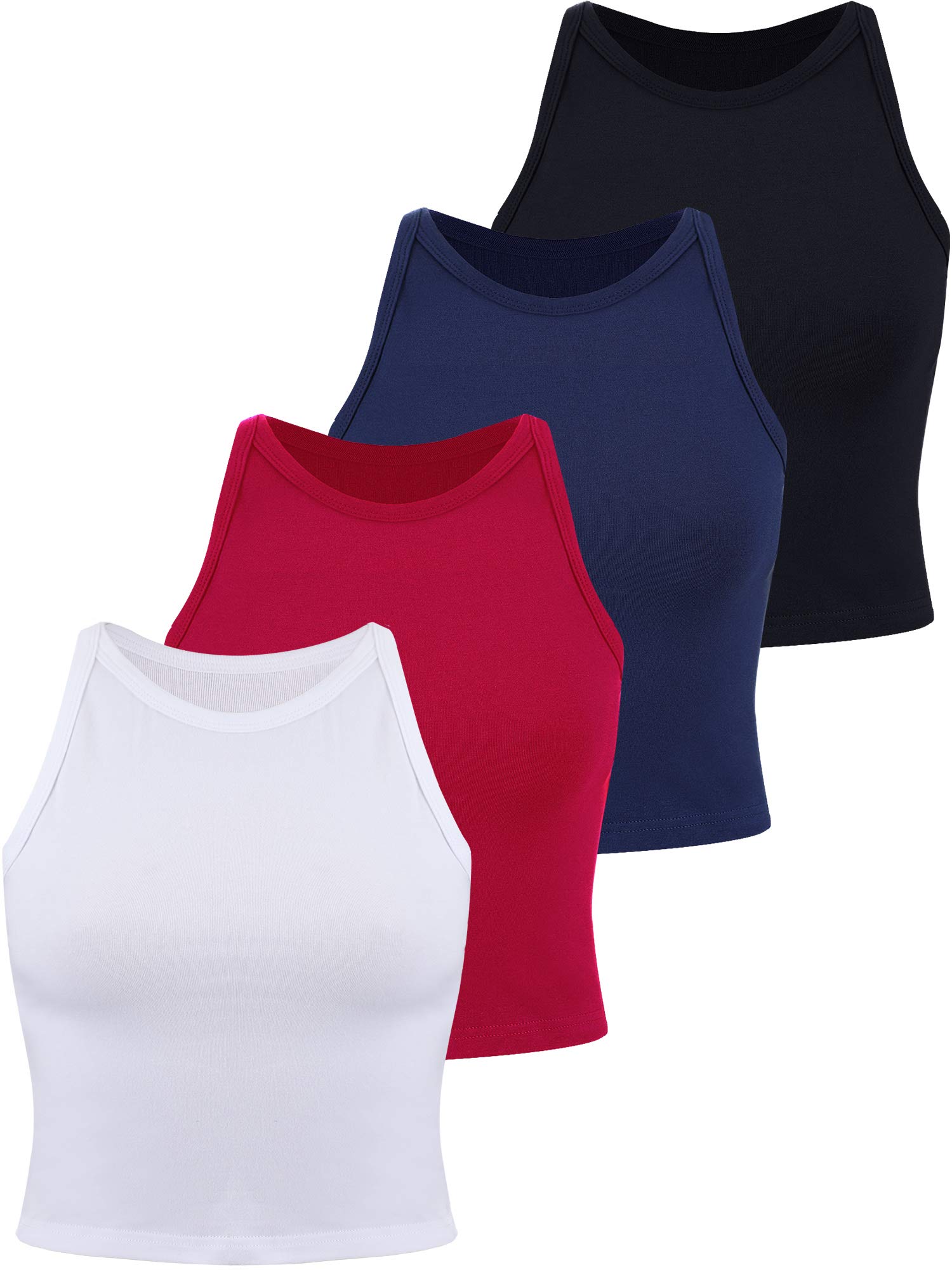 SATINIOR 4 Pezzi Crop Canotte di Base Donna Top Senza Maniche a Spalle Scoperte Top Sportivo in Cotone per Donna Ragazze Abbigliamento Quotidiano