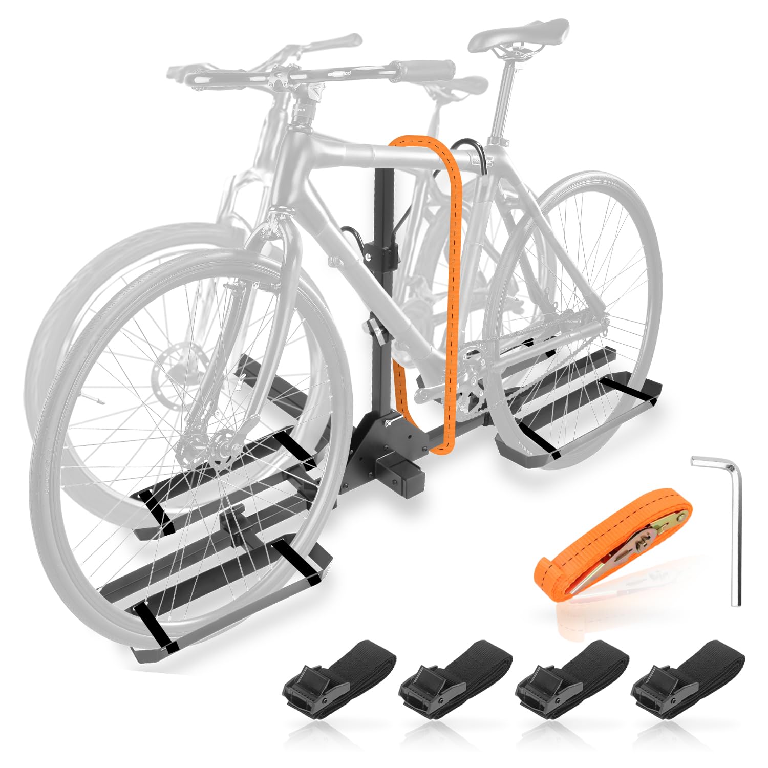 HUGEBO Hitch Mount 2-Bike Rack,140 lbs Capacity Platform Bike Rack with Strap,Smart Tilting & Foldable Design,Fits 2