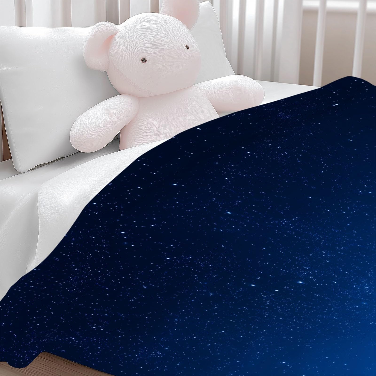 Koc Sherpa 200 x 200 cm Gwiaździsty Nocny Widok Góry Plaid Ciepły i wygodny koc Granatowy, Dwustronny, Hipoalergiczny, Na Krzesło Sofa Łóżko Biuro