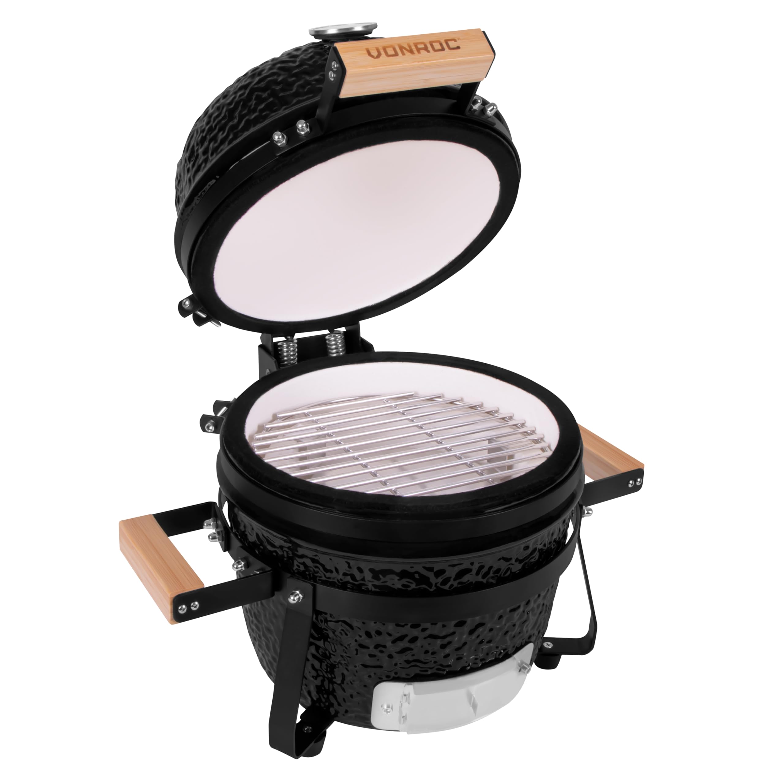 VONROC Barbecue Kamado 13 Pouces - Barbecue Portable Ø27 cm Surface de Cuisson, 25kg - Barbecue Charbon de Bois en Céramique Modèle à Poser – Avec Support, Thermomètre, Repose Assiette & Couvercle