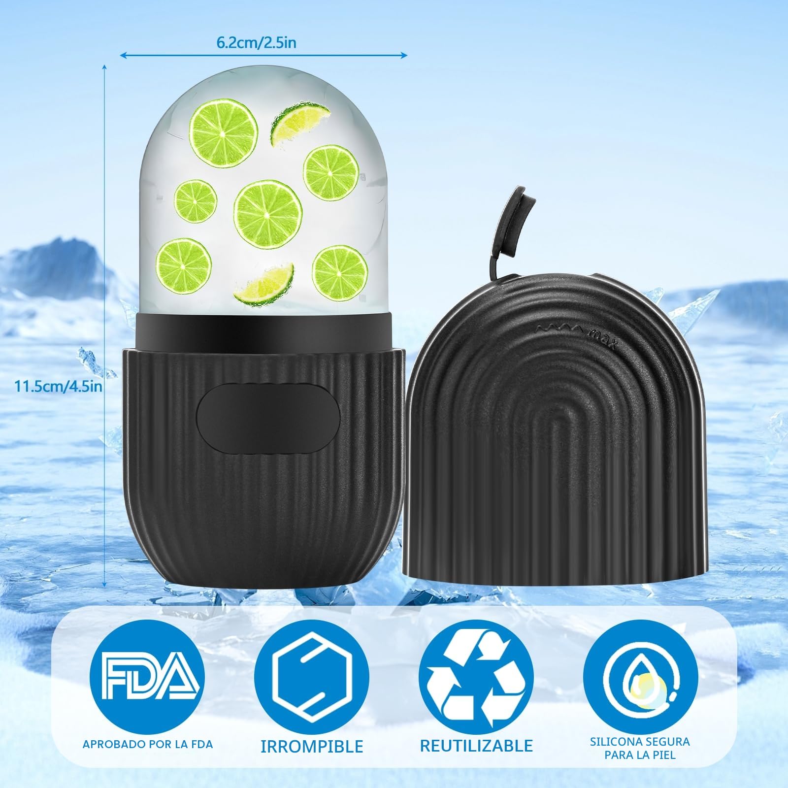 Ice Roller Facial, Hielo Para la Cara de Silicona, Reutilizable Rodillo Facial De Hielo, Rodillo Hielo Facial, Ayuda a Reducir Los Poros, Aliviar el Dolor, Masaje(Negro)