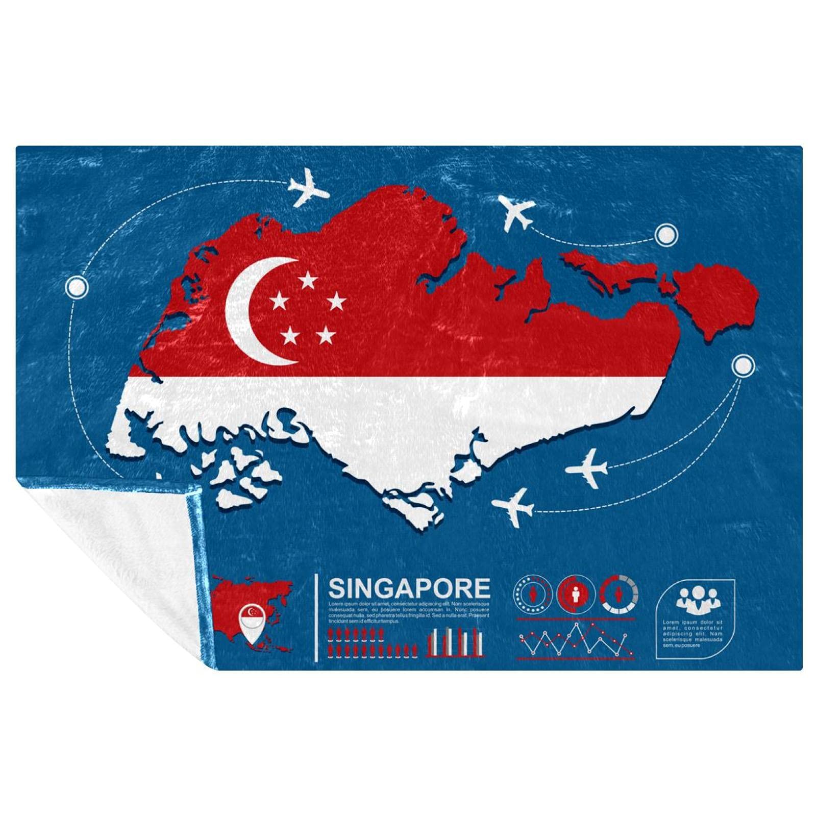 Couverture carte de Singapour douce et chaude pour lit et canapé de 150x100 cm