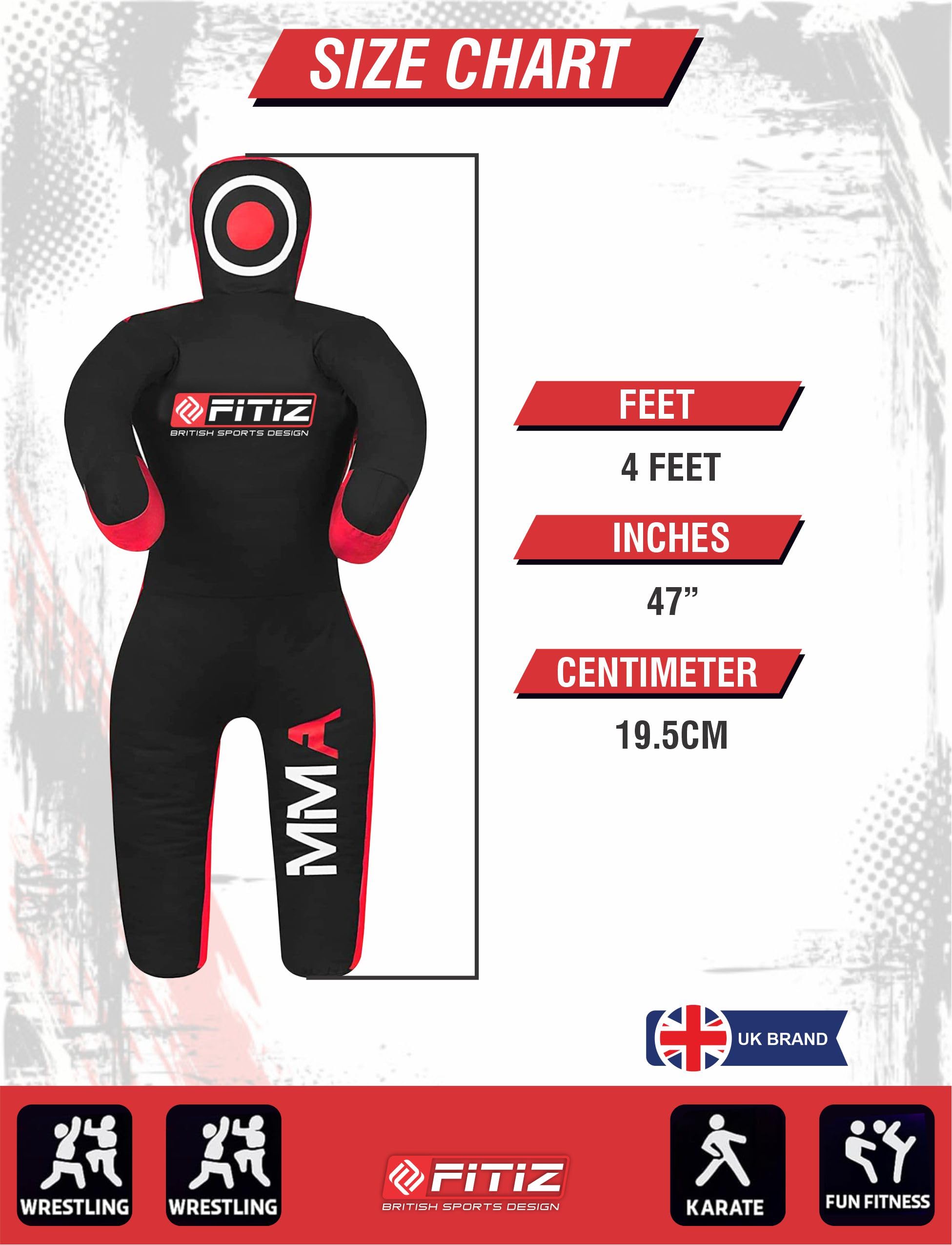 Mannequin MMA Judo Grappling Sac de frappe (vide) Brésilien BJJ, JIU Jitsu Position debout, lutte, arts martiaux, boxe, karaté (noir/rouge, 119,4 cm)