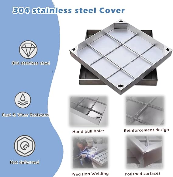 Square Recessed Block Paving Manhole Cover, 600X600 650x650 700x700 750x750 800x800 900x900 Mm Invisible Inspection Chamber Cover for Patios Garden(Lxw-50x50cm/19.7x19.7in)