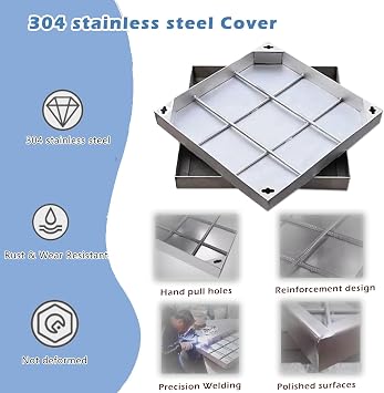 Square Recessed Block Paving Manhole Cover, 600X600 650x650 700x700 750x750 800x800 900x900 Mm Invisible Inspection Chamber Cover for Patios Garden(Lxw-50x50cm/19.7x19.7in)