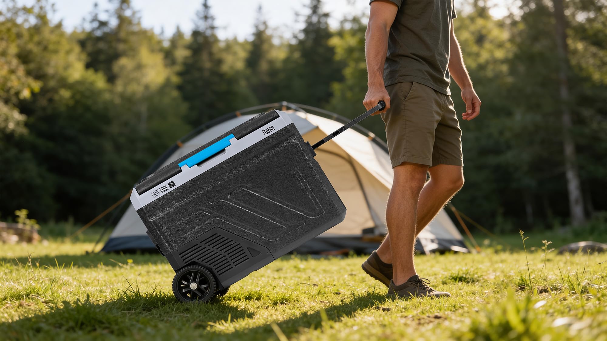 Teesa Profesjonalna Lodówka Turystyczna Kompresorowa z Funkcją Mrożenia 50L DC12/24 AC 230V Duże Koła i Solidna Rączka Bluetooth Możliwość Zasilania Baterią