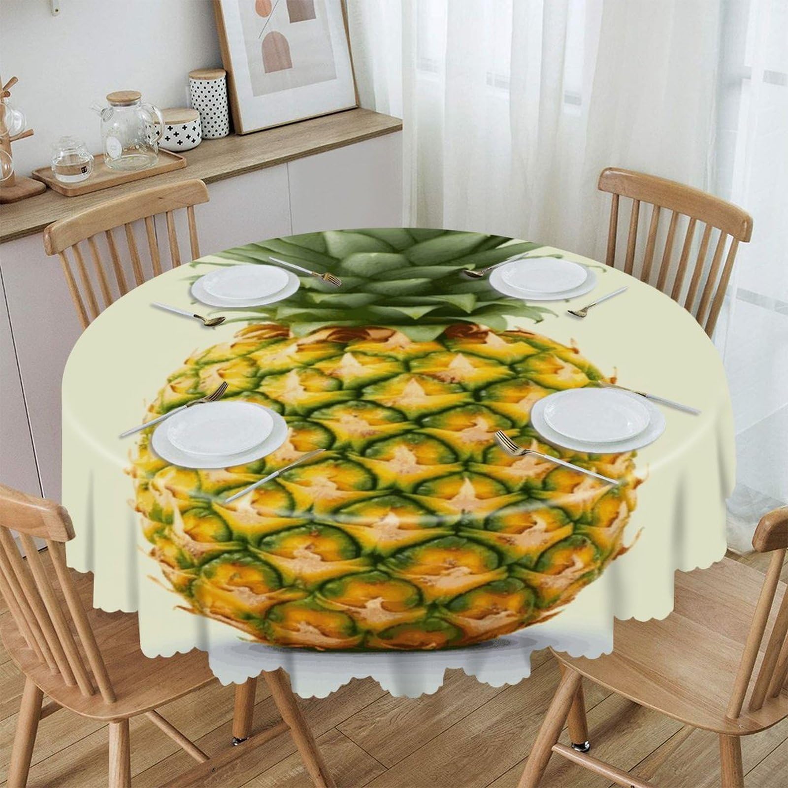 FekiLoot Fresh Pineapple Round Tablecloth 60 Inch Waterproof Heavy Duty Table Cloth Spillproof Washable Table Cover Wrinkle Resistant Tablecloths Decorative Table Cloths