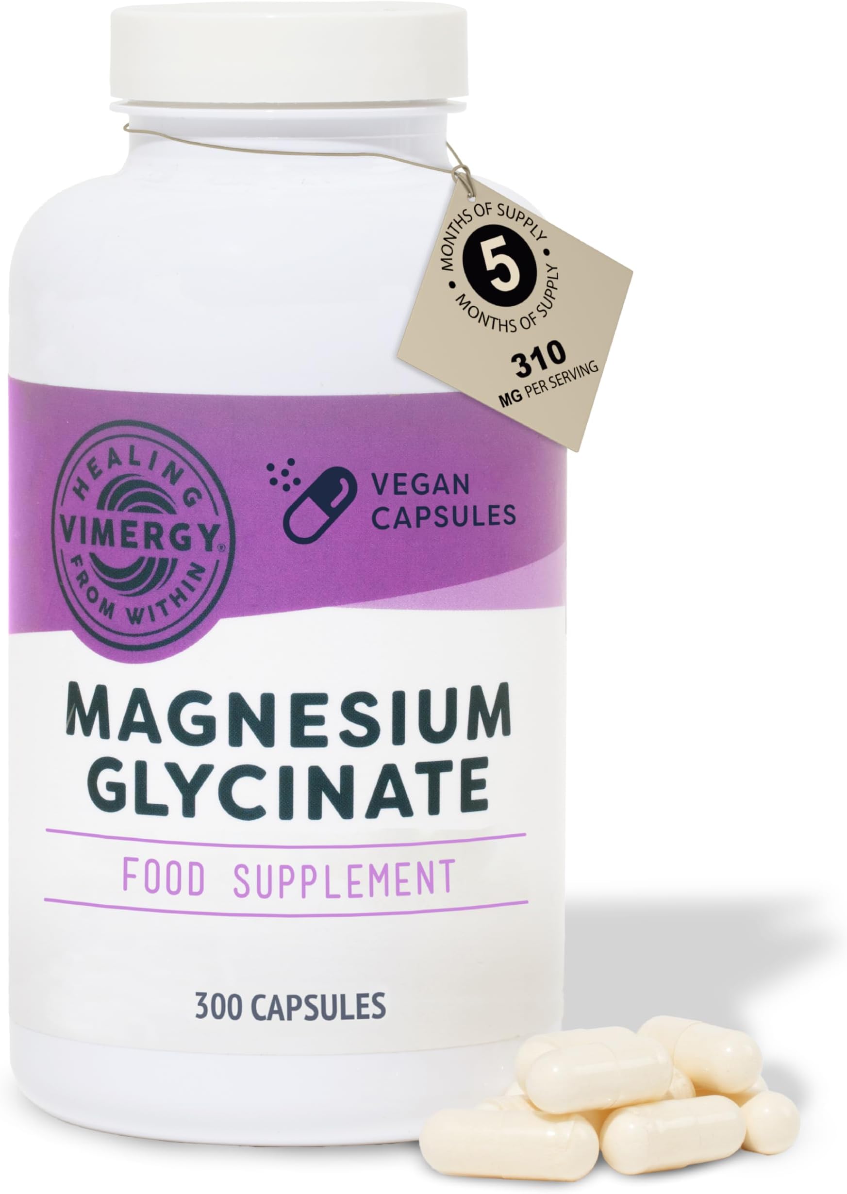 Vimergy Pure Magnesium Glycinate Supplement – High Strength Magnesium 310 mg – Supports Sleep, Energy & Reduces Fatigue – Stomach-Friendly Supplements not Malate or Citrate – Made in USA