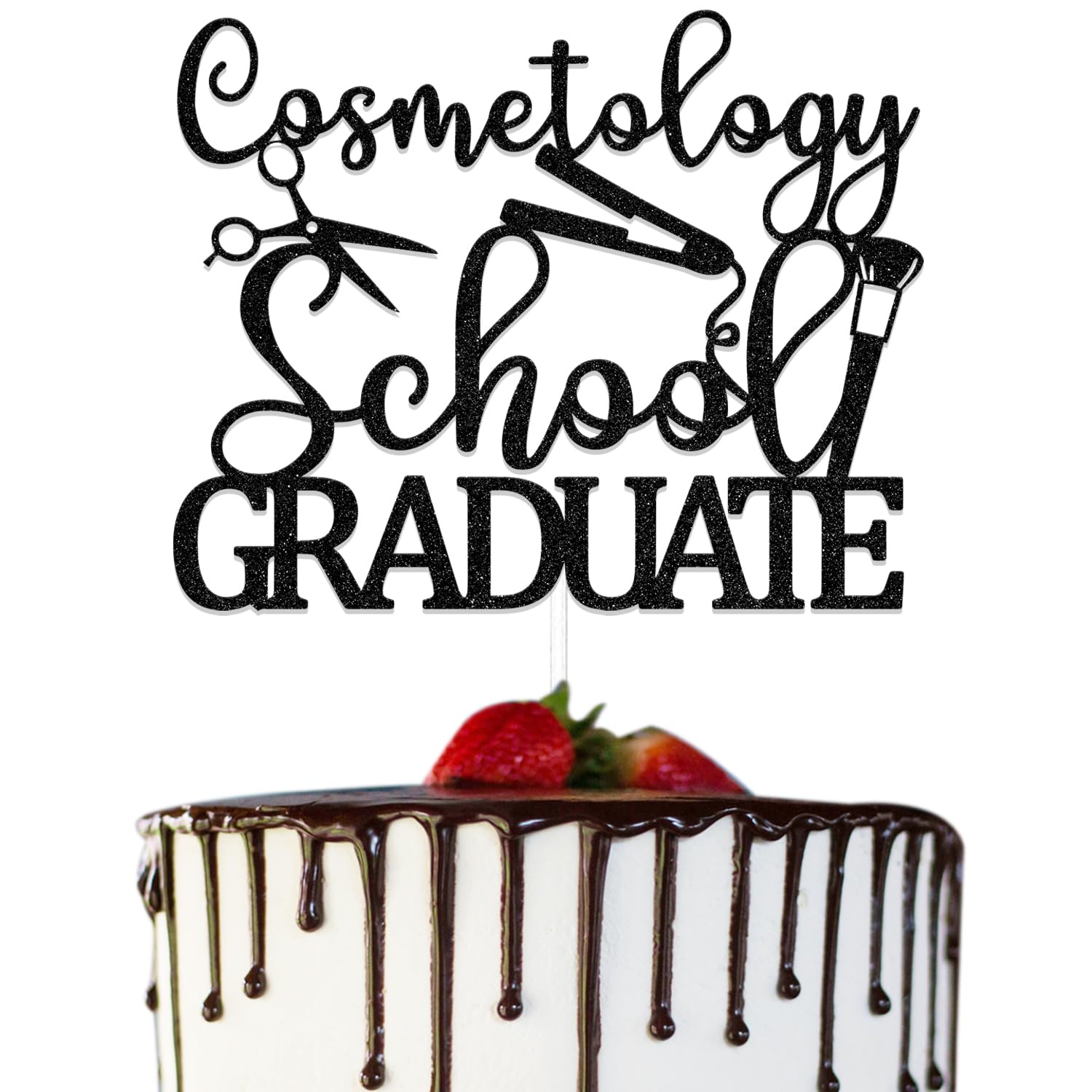 Cosmetology School Graduate Cake Topper - Cosmetology Graduation Decorations - Barber Graduation Decorations Black