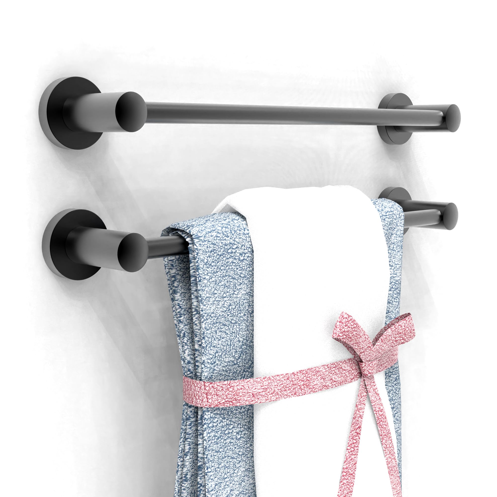 16 inch Towel Bar for Bathroom or Kitchen, Rust-Proof Stainless Steel Construction (Matte Black, 2-Pack)