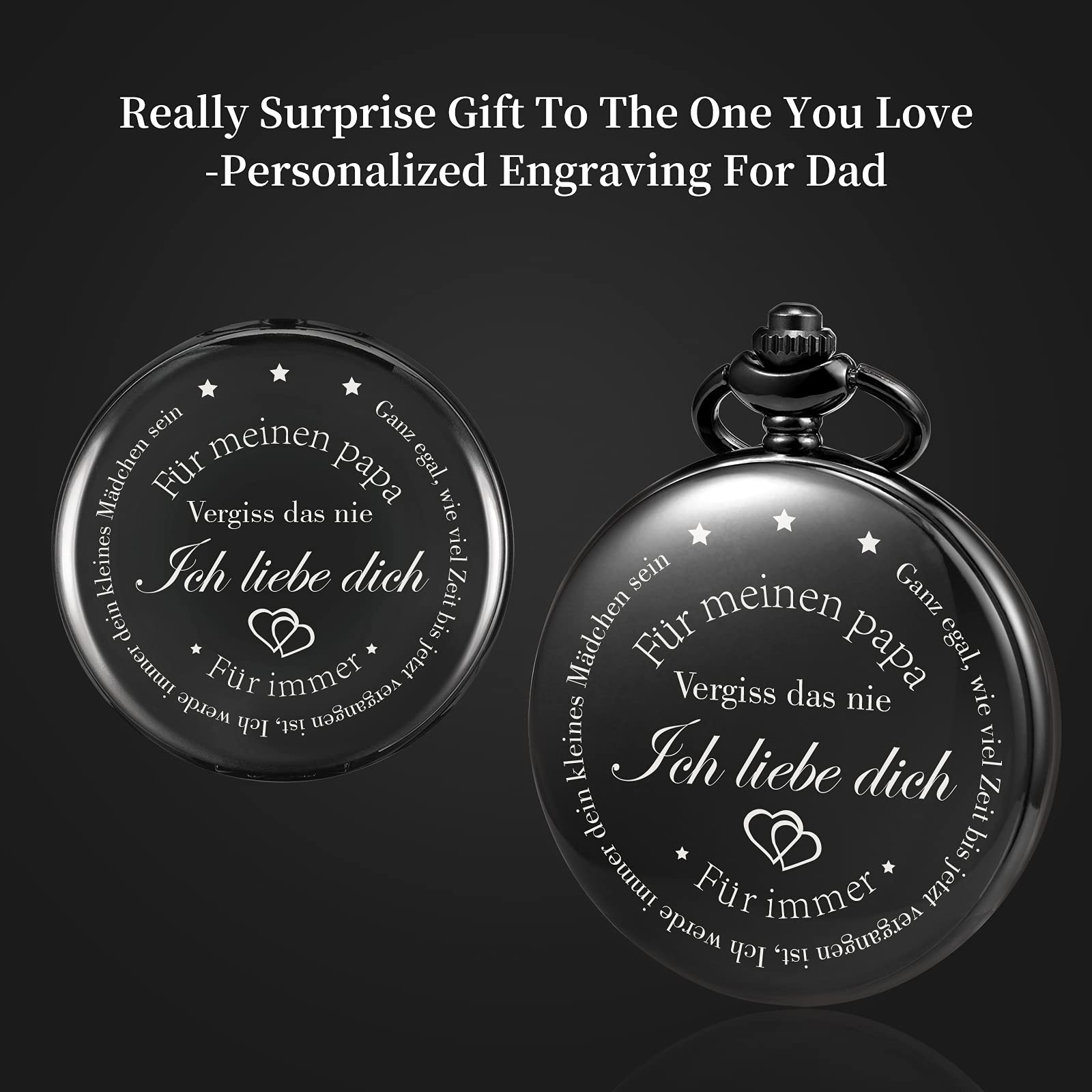 TREEWETO Herren Taschenuhr mit Gravur für den Vater, Vintage, Steampunk-Taschenuhren mit Kette für Herren, Vatertagsgeschenk, schönes Geschenk für Ihren Vater