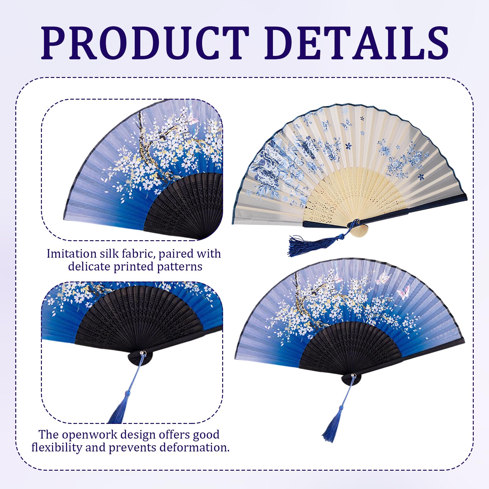 4 Piezas Bambú con Borlas Abanicos Plegables Estilo Chino con Borlas Abanico Leque Abanar para Decoración De Pared Regalos Bodas Fiestas De Verano