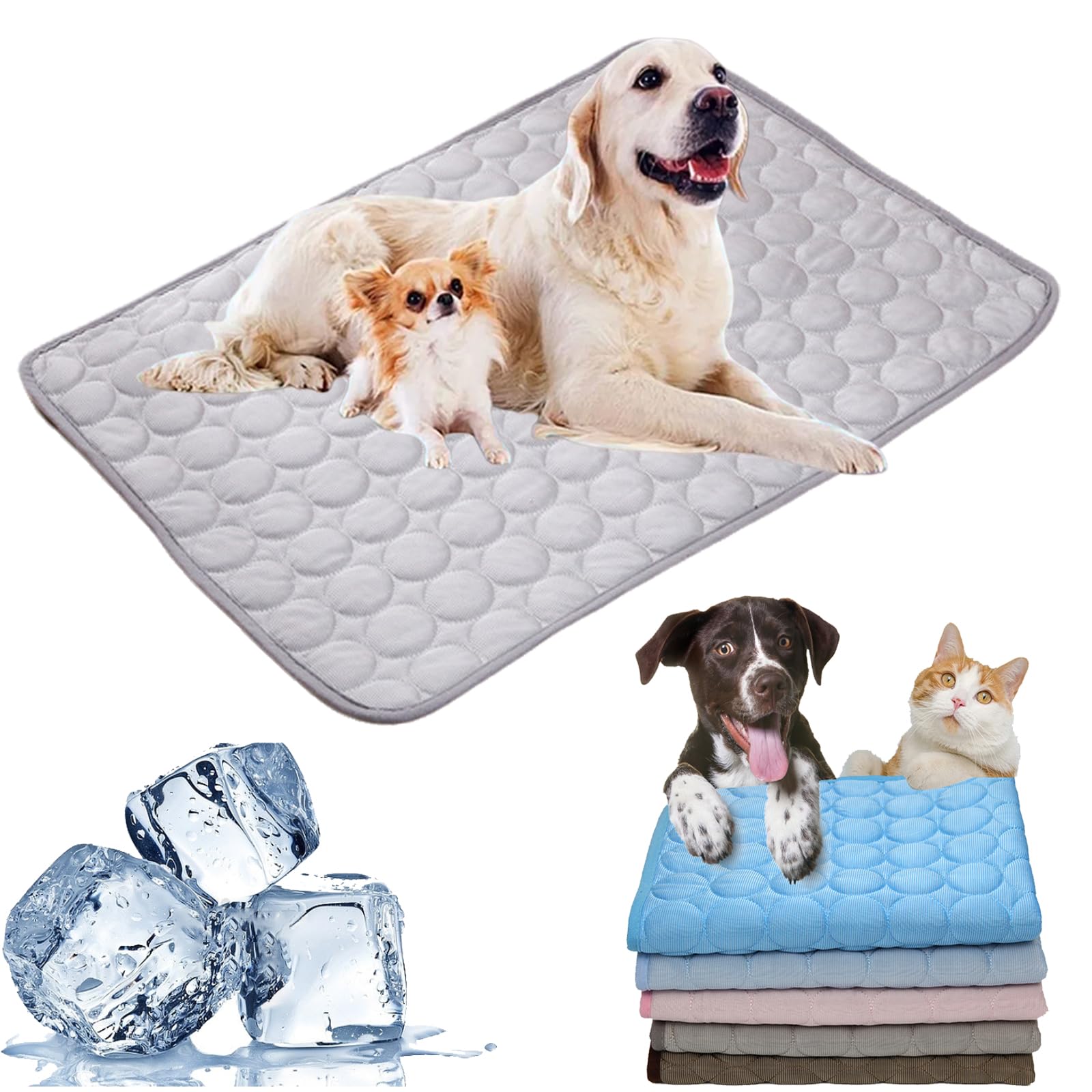 Cemssitu Washable Cooling Mat for Dogs, Ice Silk Cooling Dog Bed, Summer Pet Cooling Mat for Indoor & Outdoor, Durable Sofa Cooling Pad Blanket for Small Medium Large Dogs/Cats (39 * 29 in,Grey)