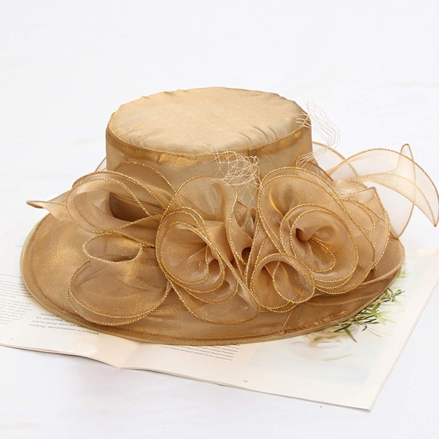 Organza Fascinator Hat - Women¡¯s Wide Brim Church Bridal Tea Party Wedding Hat - Image 6