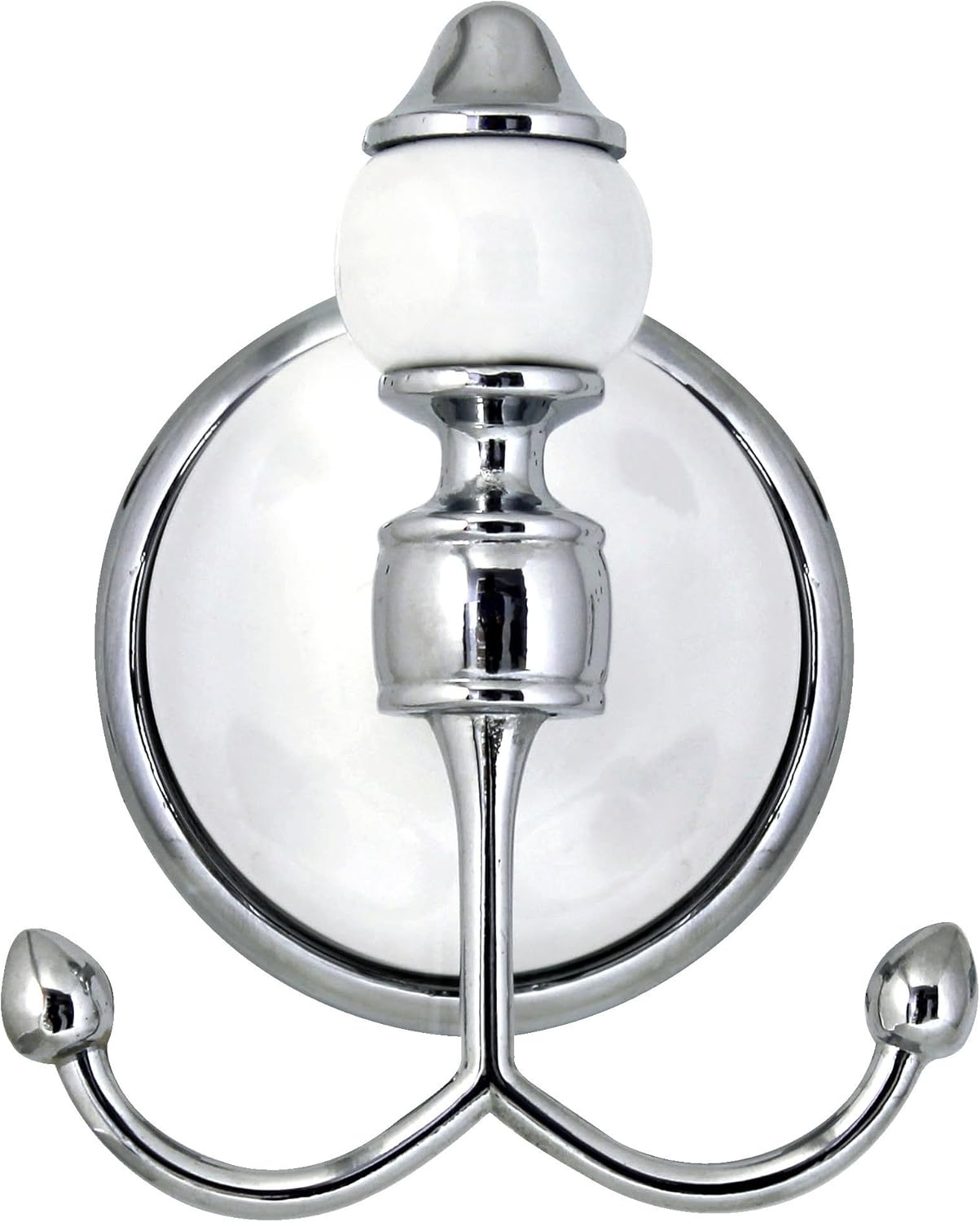 Double Robe & Towel Hook - White Porcelain & Chrome - Arora Series - 5 Year Warrantee
