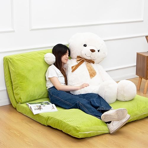 Miniatura 3 de N&V Puf plegable para sofá, colchón plegable con relleno de espuma, incluye funda extraíble y lavable a máquina, funda de pana premium (lima)