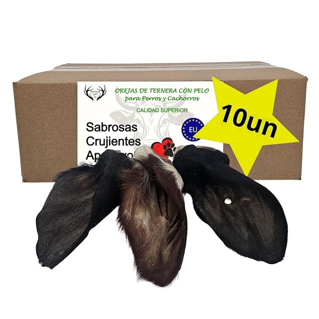 Snacks Naturales Deshidratados, Orejas de Vaca con Pelo, 10 unds